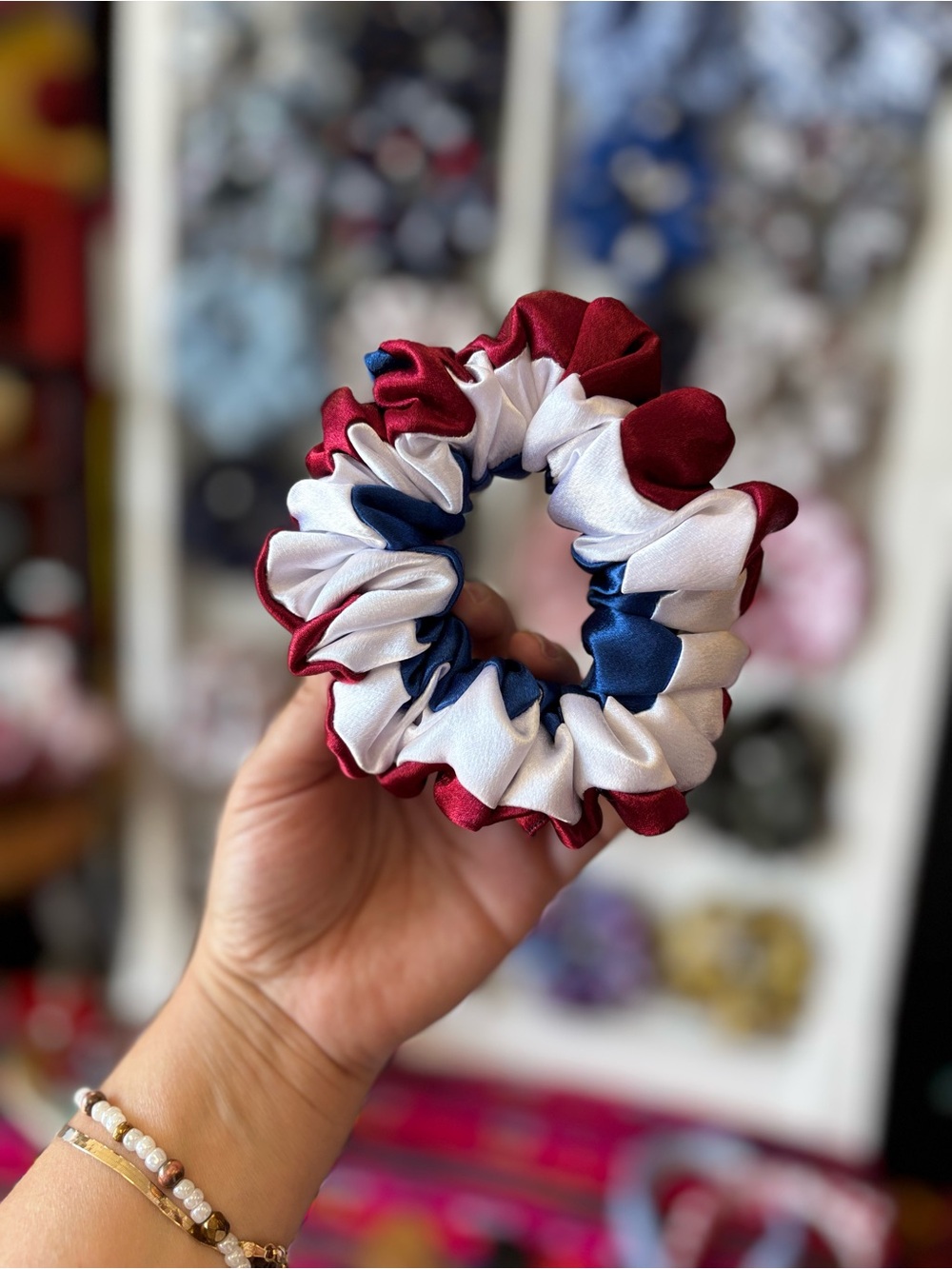 Tricolor Satin Scrunchie - Red, White & Blue